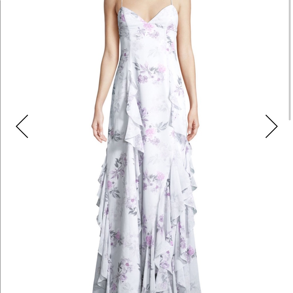 Fame & Partners Nav Ruffled Floral Sleeveless Gown